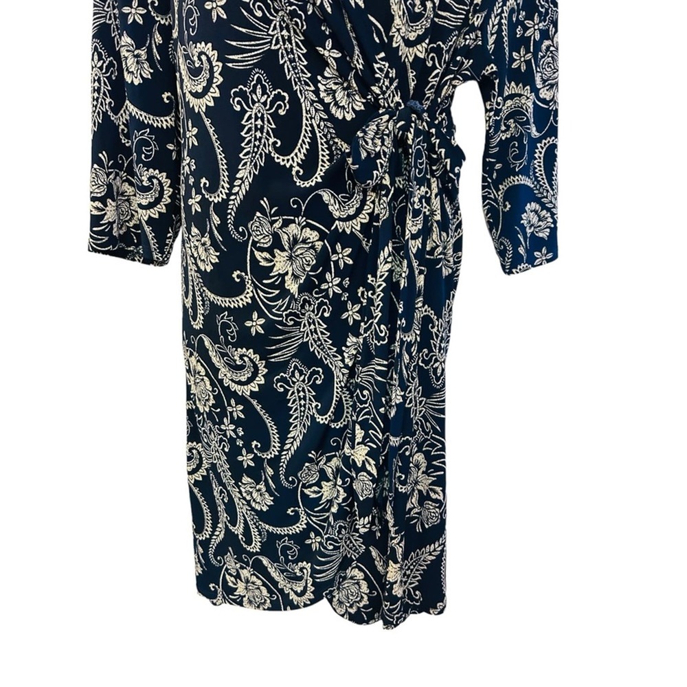 ⭐️Moci Purple Rain Navy Jersey Knit Floral Wrap Office Casual Date Night Dress - Picture 9 of 15